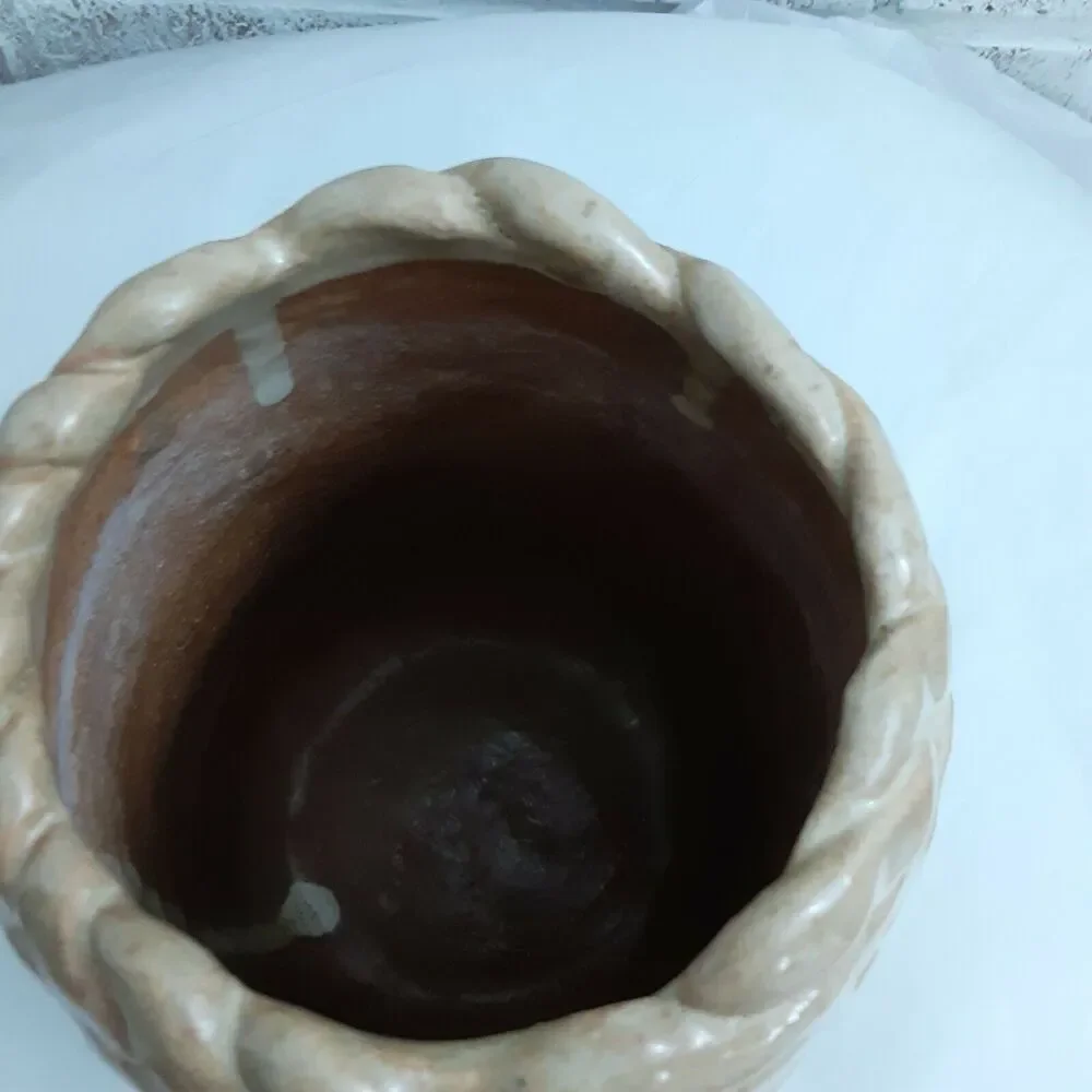 Masako Pottery Honey Bun Glazed Stone Ware Textured Column Vase Drizzled Glaze.
